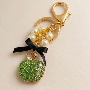 Green Apple Rhinestone Keychain Bag Charm